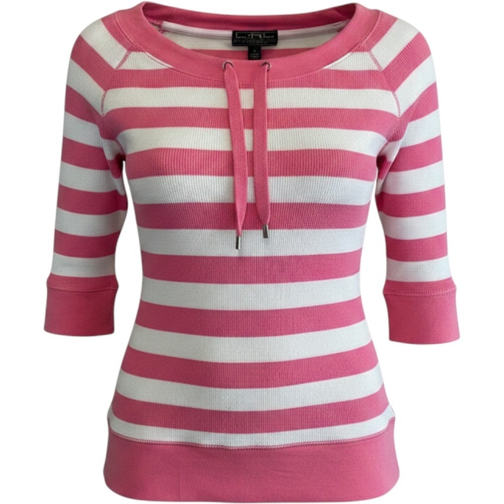Lauren Active Ralph Lauren Pink White Striped Waffle Knit Thermal Top Large